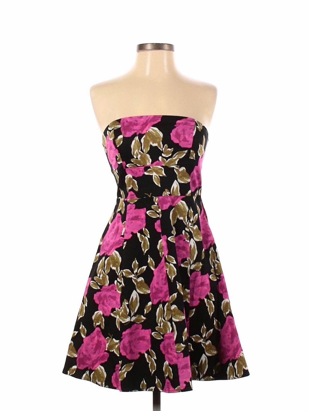 Strapless Pink Floral A-Line Dress